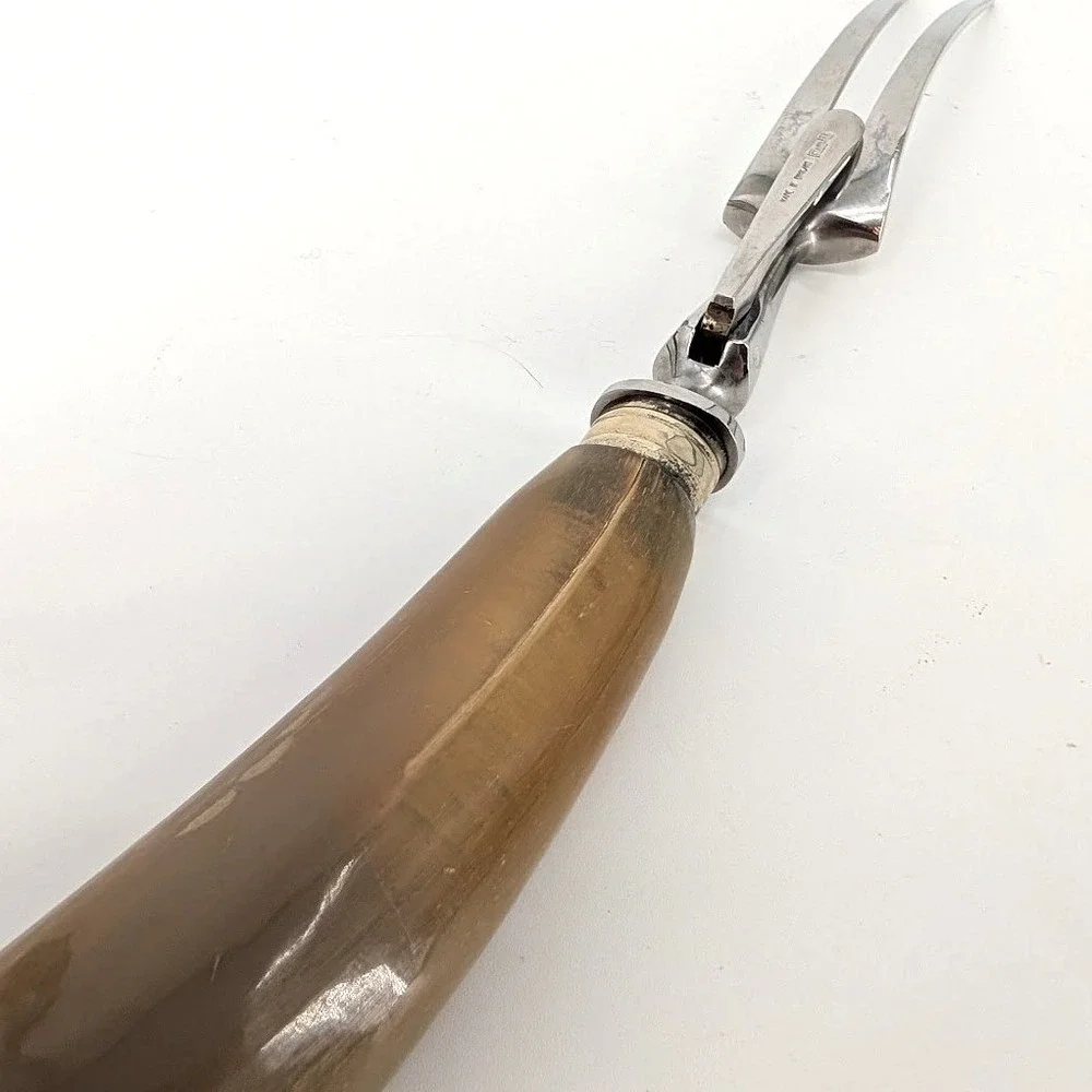 Vintage Carving Fork Genuine Horn Handle Stainless Steel Meat Server England 11